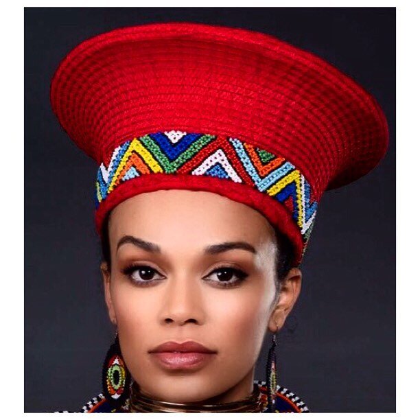 Pearl Thusi In Zulu Elaborate Red Hat Pearl Thusi In Zulu Elaborate Red Hat