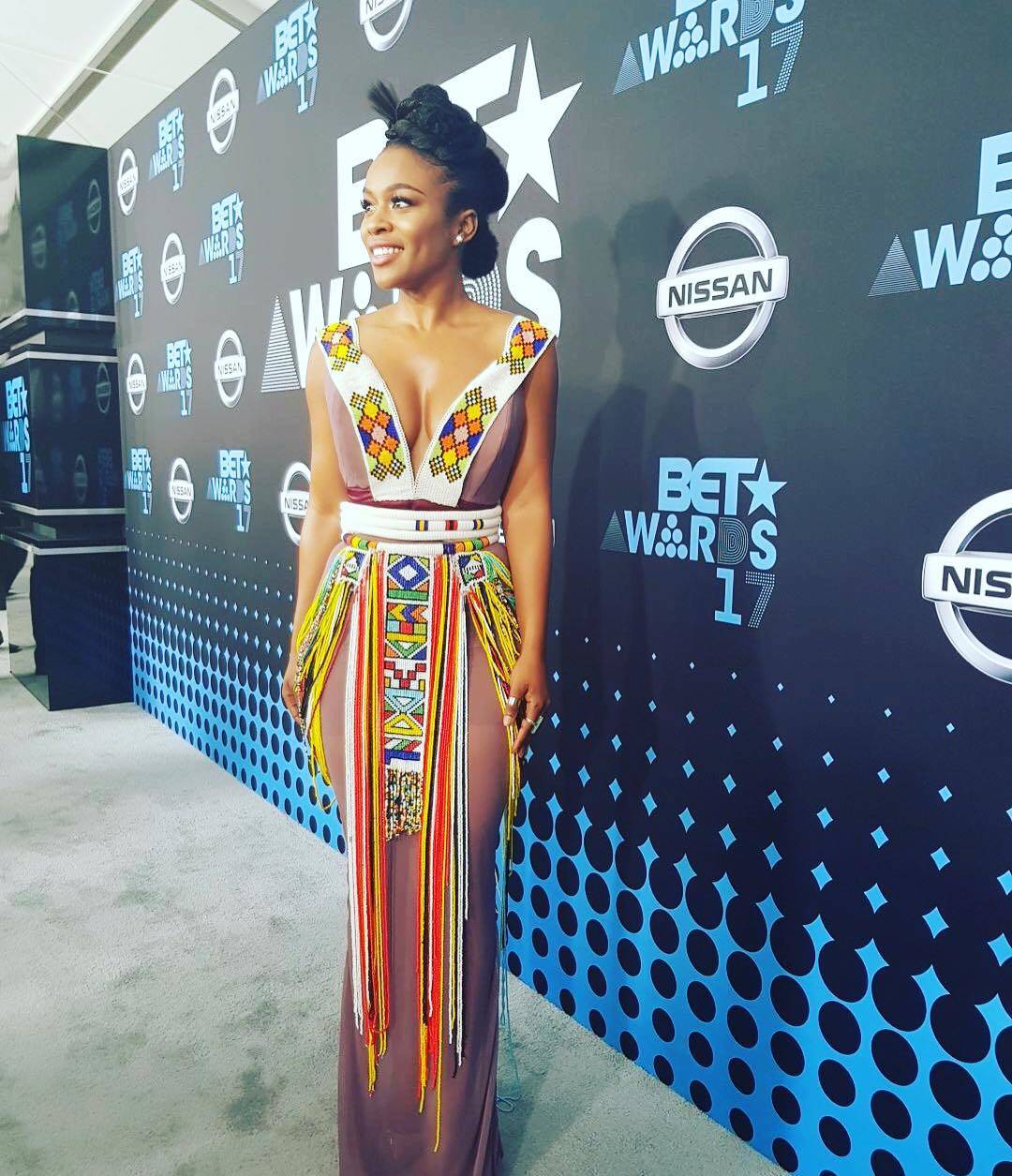 Nomzamo in a Brand Three Sixty African Beaded Dress